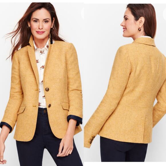 Talbots Mustard Shetland Wool Herringbone 2 Button Blazer - 2 - Picture 1 of 8